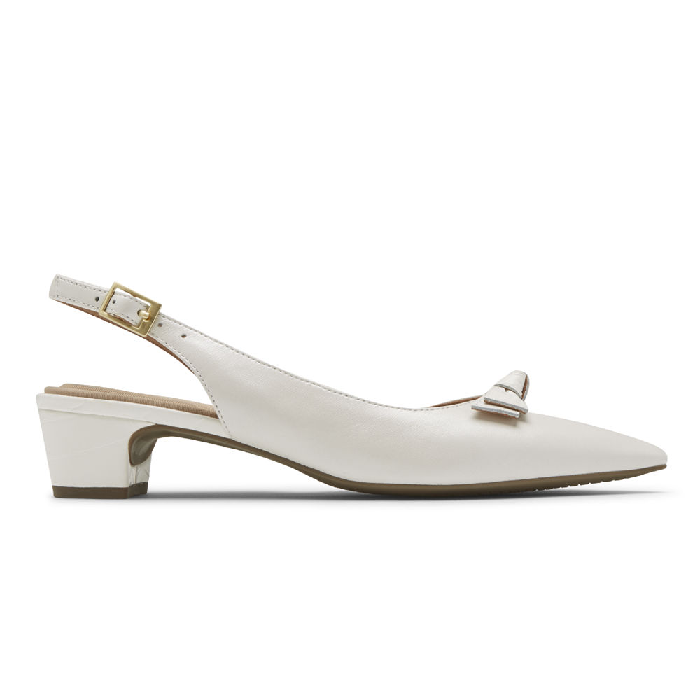 Rockport Hæler Sko Dame Hvite - Total Motion Gracie Bow Slingback - XLFD54162